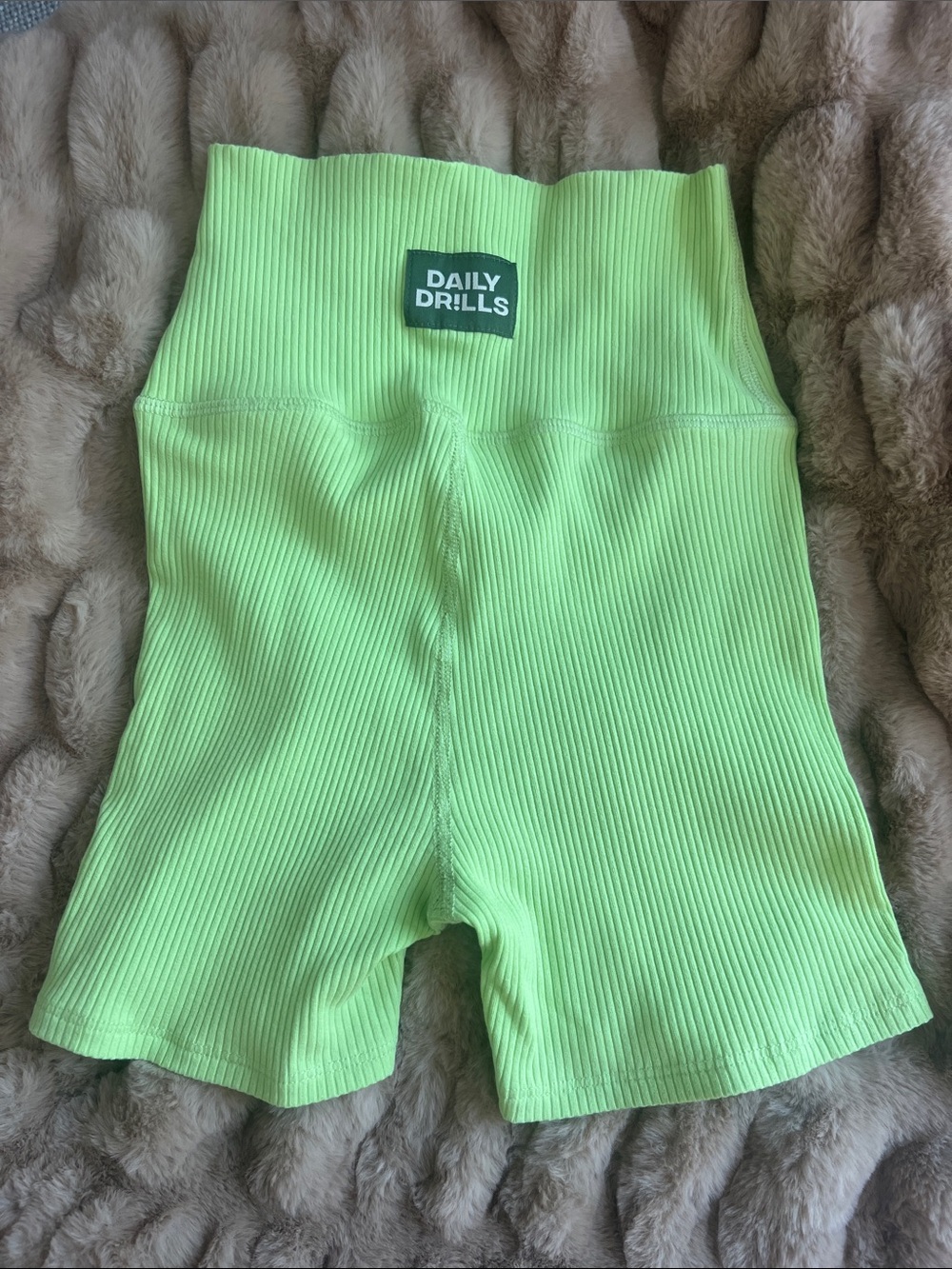 Daily Drills Neon Lime Ribbed High-Waist Bike Shorts